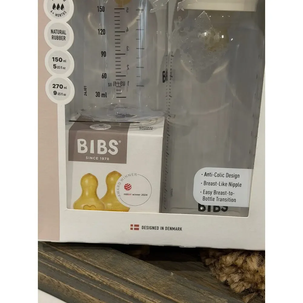 BIBS Grow & Flow Baby Bottle Set Ivory 5oz 9oz Natural Rubber NIB
